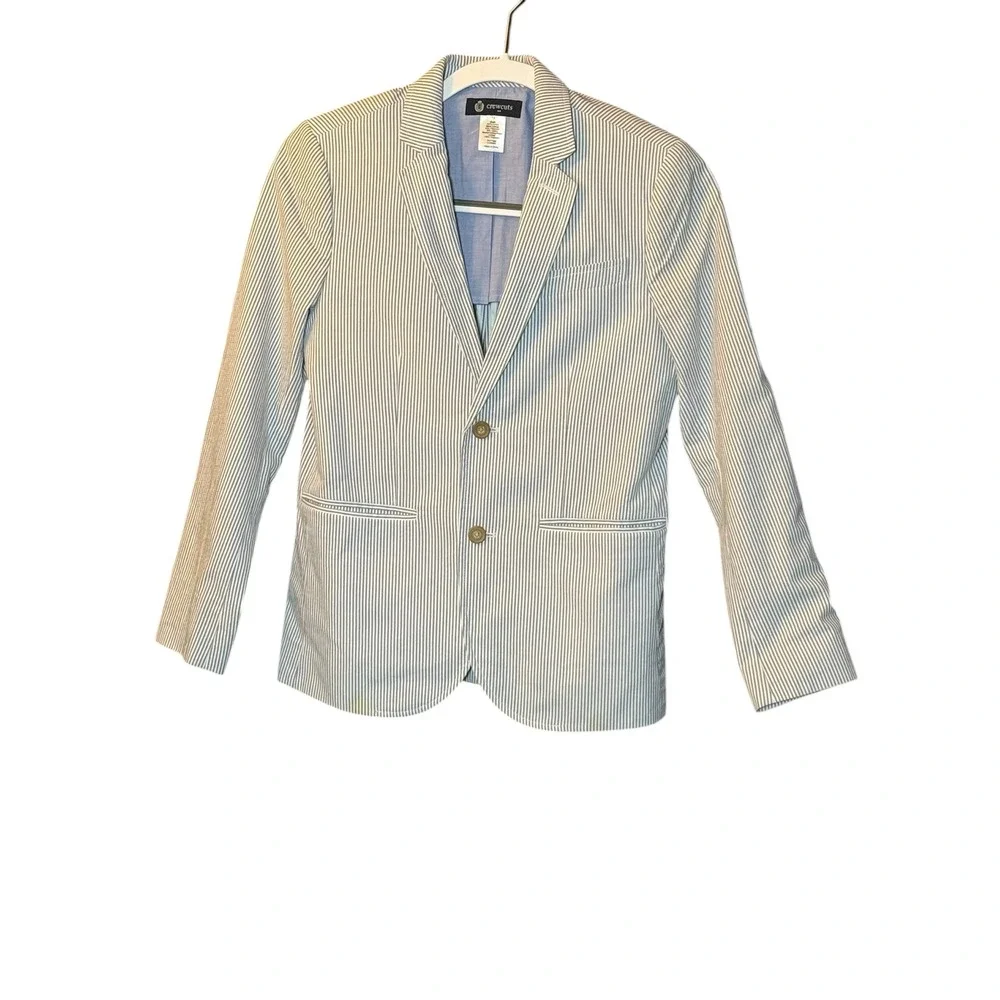 Crewcuts Boys Blue White Seersucker Striped Blazer Jacket Size 12 J.Crew‎ Preppy